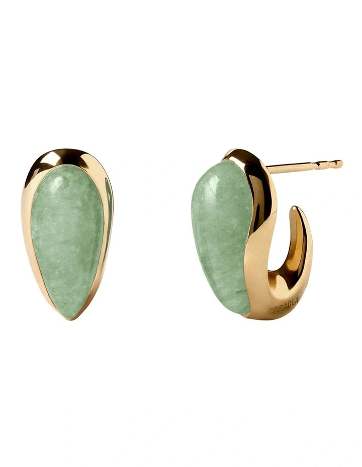 PDPAOLA Green Aventurine Luna Earring ARB1-G92-U Gold image 1
