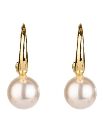 Oval Hoop Pearl Drop Earrings in Gold