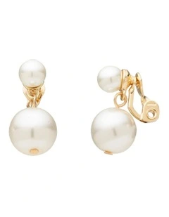 Duo Drop Pearl Clip On Earring in Ivory