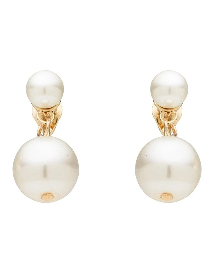 Duo Drop Pearl Clip On Earring in Ivory image 2