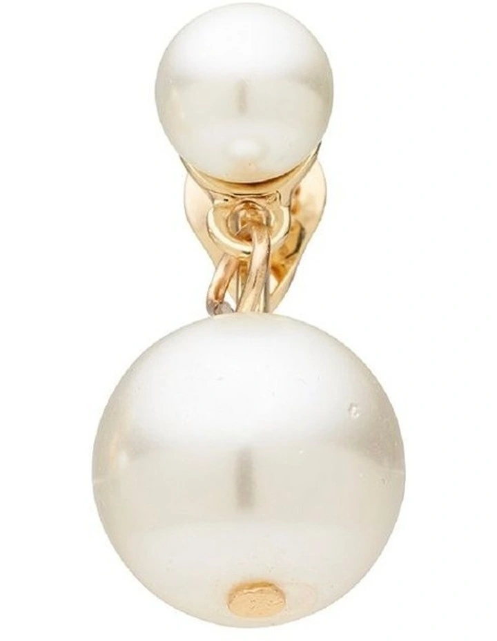 Duo Drop Pearl Clip On Earring in Ivory image 3
