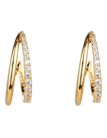 Double Strand Hoop Earring With CZ in Gold