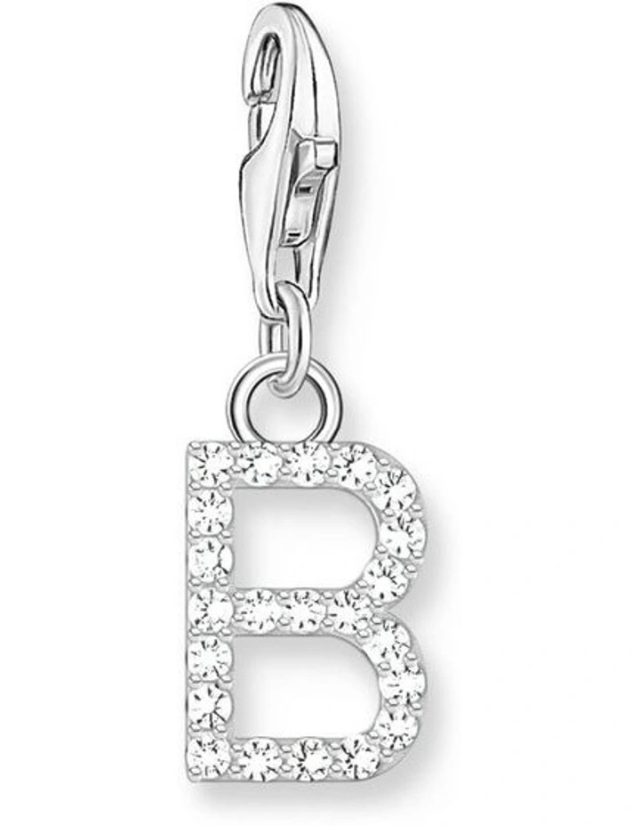 Club Letter 'B' CZ Charm Pendent in Silver image 1