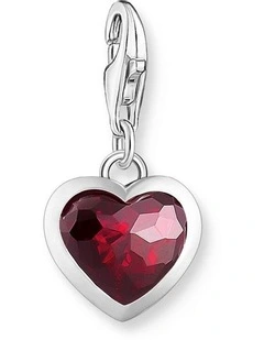 Club CZ Heart Charm in Silver/Red