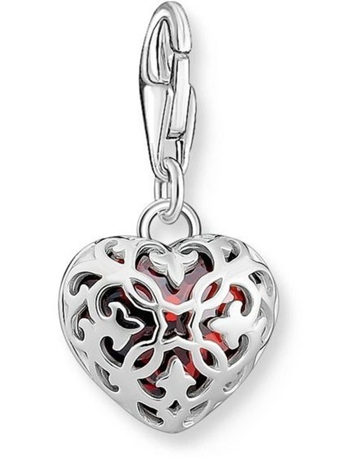 Club CZ Heart Charm in Silver/Red image 2