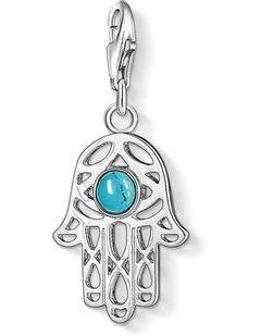 Club Hand Of Fatima Turquoise Charm in Silver