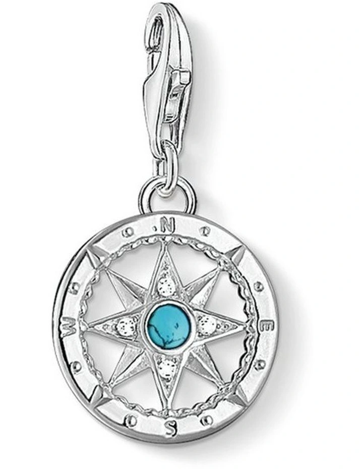 Club Compass CZ Turquoise Charm in Silver image 1