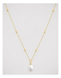 14ct Station Chain & Pearl Pendant in Gold