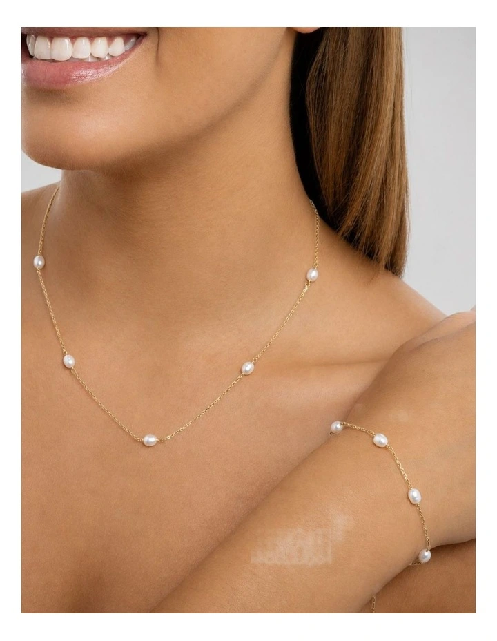 Dainty Pearl Chain Necklace in Gold image 2