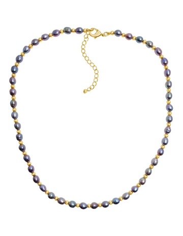 Iridescent Peacock Pearl Necklace in Black