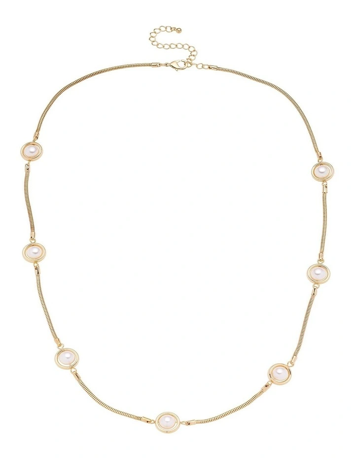 Saturn Pearl Station Necklace in Gold image 1