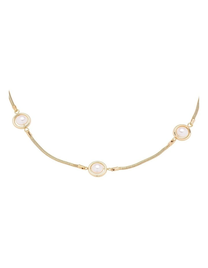 Saturn Pearl Station Necklace in Gold image 3