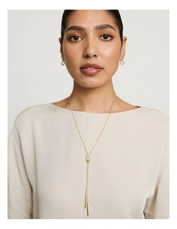 Crystal Lariat Necklace in Gold image 2