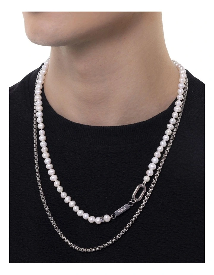 White Pearl Steel Necklace image 2