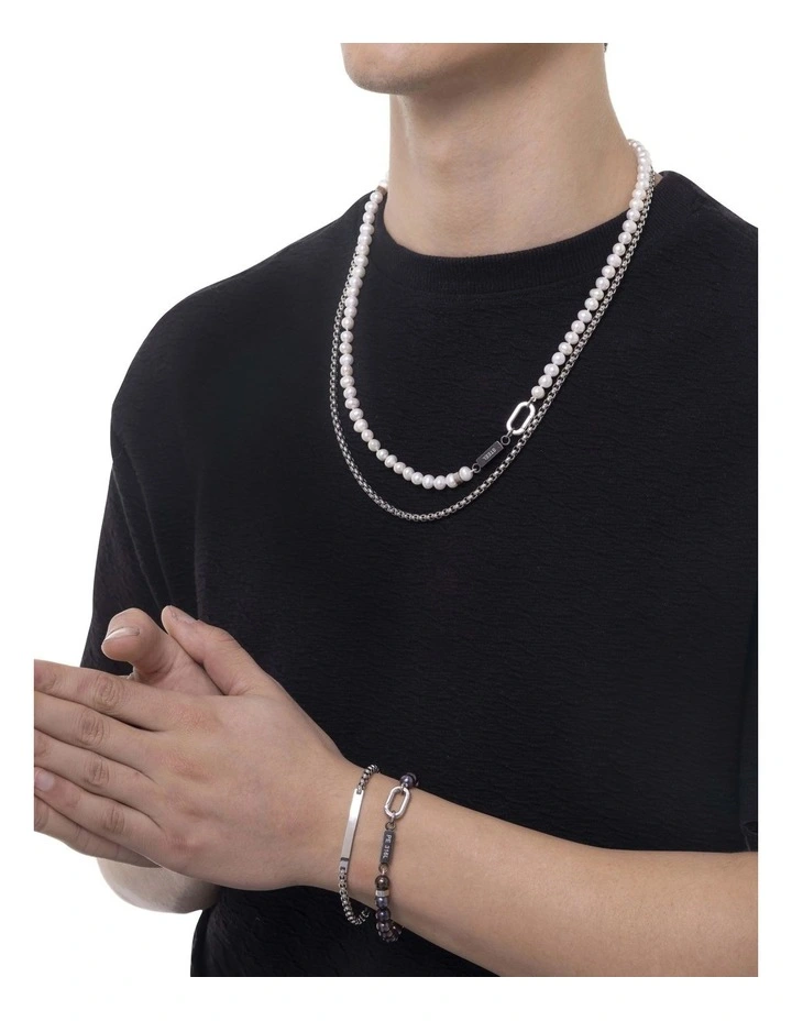 White Pearl Steel Necklace image 3
