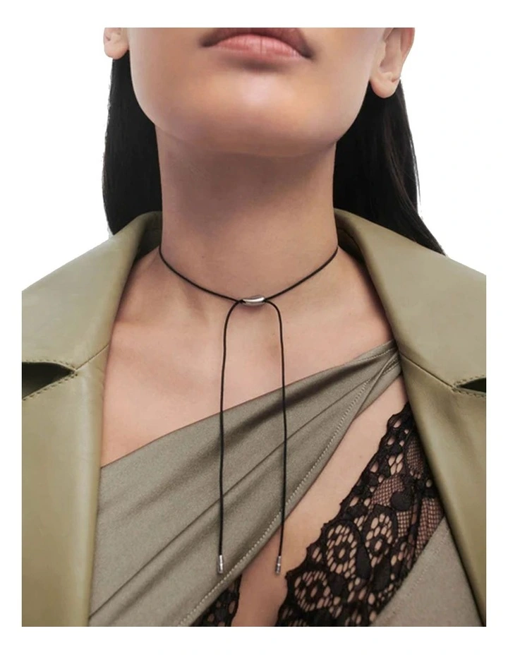 Oslo Silver Cord Necklace in Black image 2