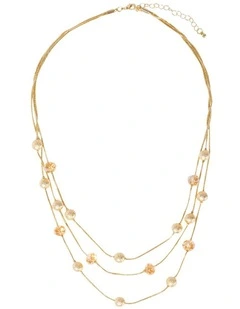 Crystal Bead Station Necklace in Gold
