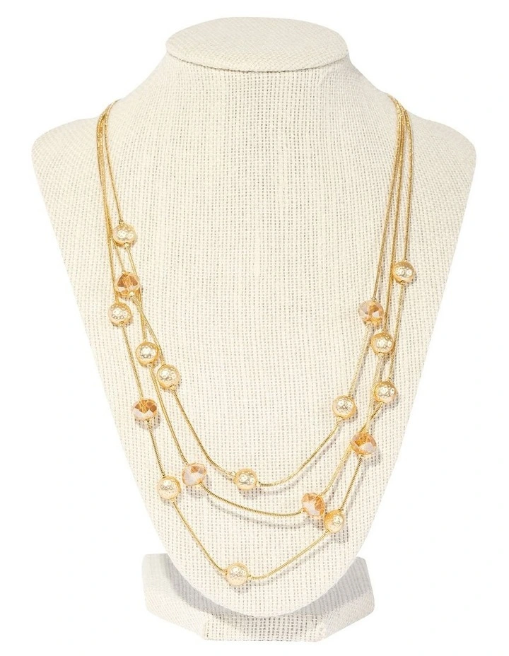 Crystal Bead Station Necklace in Gold image 3