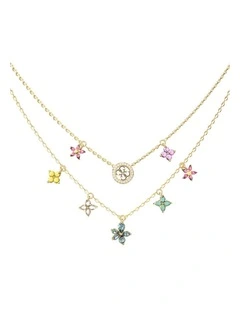 Two Rows Flowers Necklace 6-18 in Multi