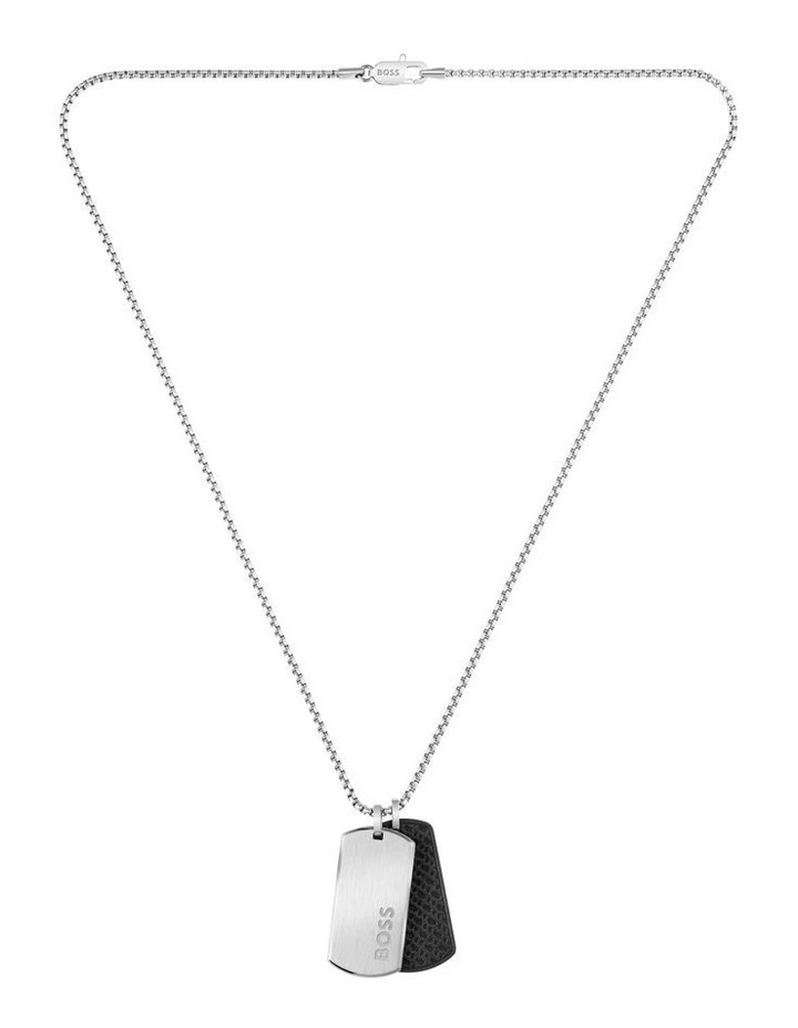 Devon Stainless Steel Leather Pendant With Chain in Black image 1