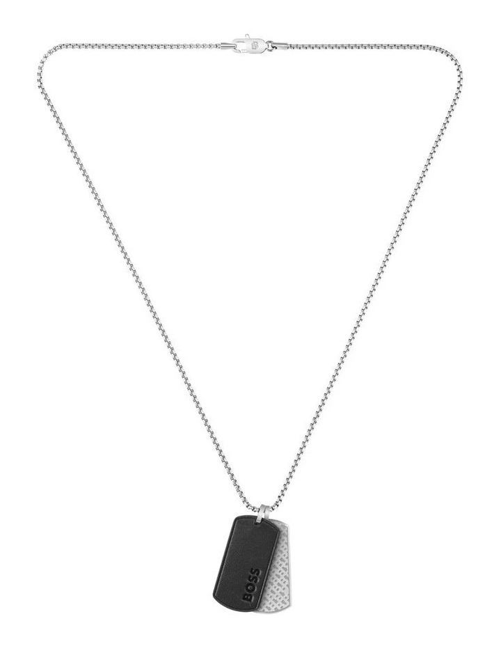 Devon Stainless Steel Leather Pendant With Chain in Black image 2