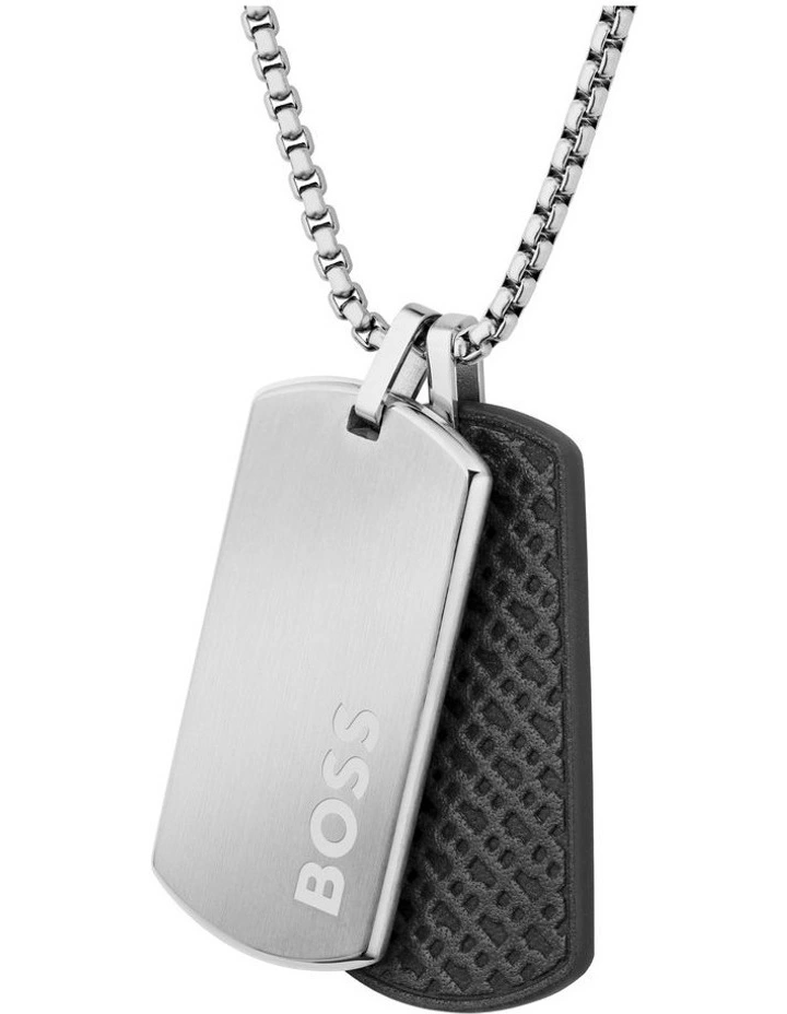 Devon Stainless Steel Leather Pendant With Chain in Black image 3