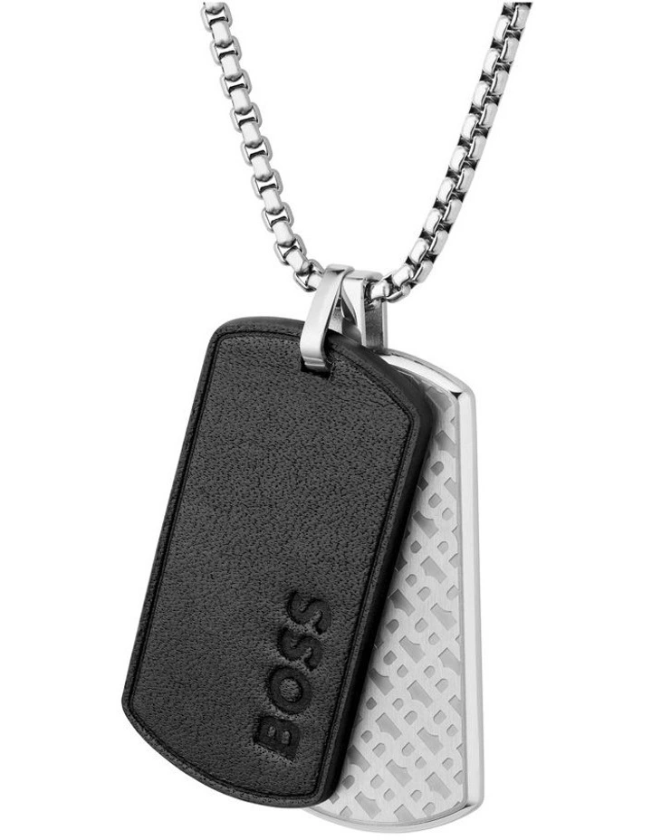 Devon Stainless Steel Leather Pendant With Chain in Black image 4