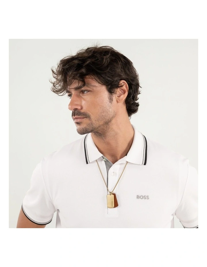 Devon Ionic Plated Thin Steel & Brown Leather Pendant With Chain in Gold image 5