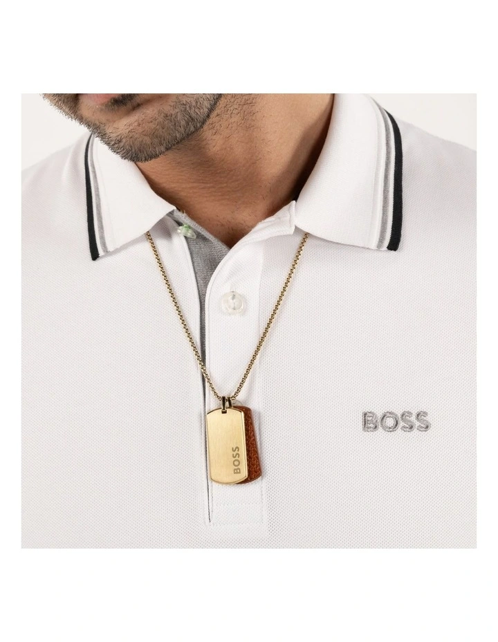 Devon Ionic Plated Thin Steel & Brown Leather Pendant With Chain in Gold image 6