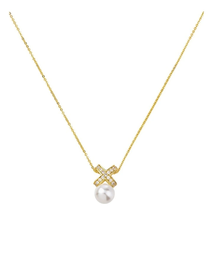 Gjne004M - Chain Necklace With Cz Cross And Pearl in Gold image 2