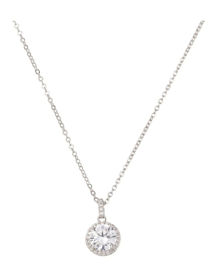 CZ Pendant Chain Necklace GJNE005M in Silver image 2
