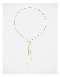 Barcs Pearl Button Lariat Necklace in Gold