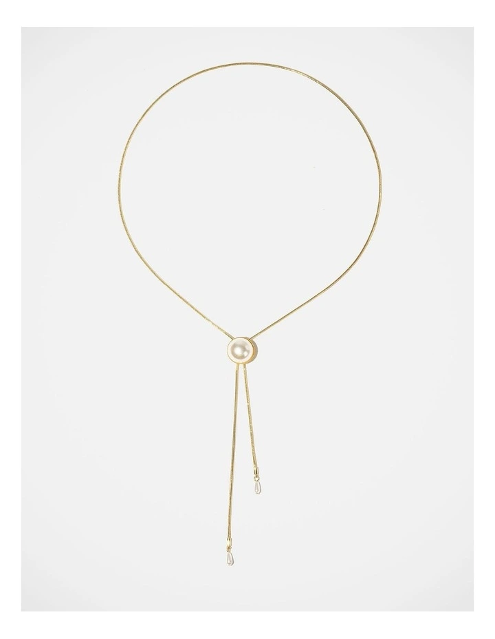 Barcs Pearl Button Lariat Necklace in Gold image 1
