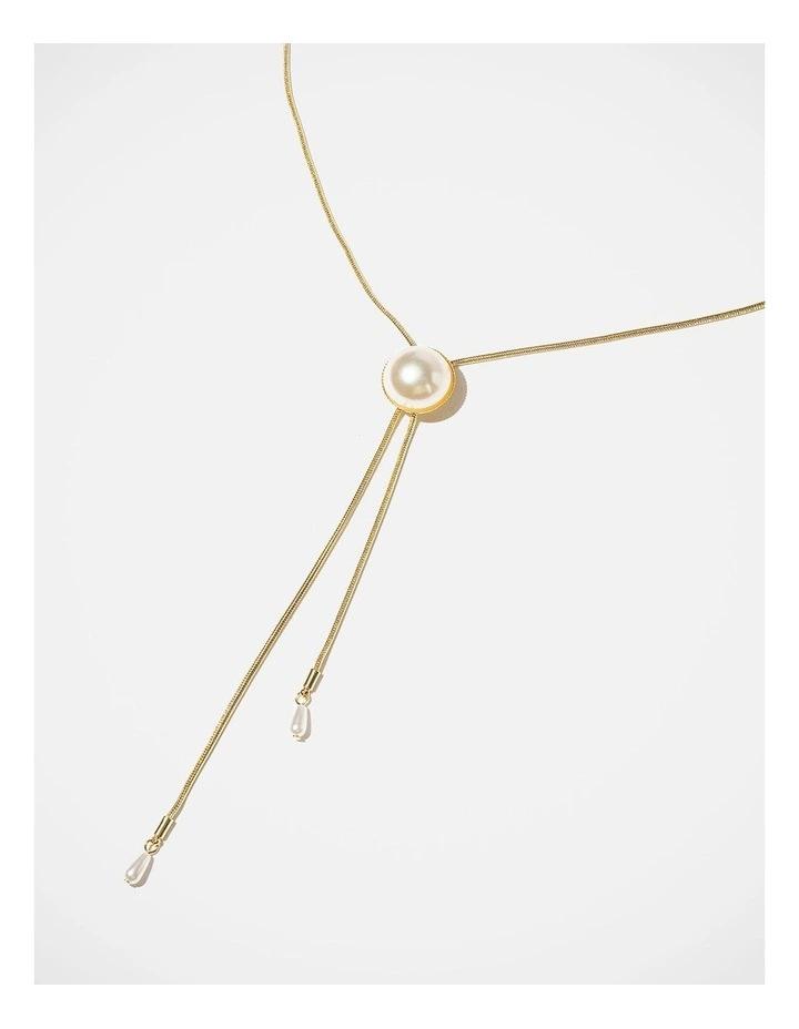 Barcs Pearl Button Lariat Necklace in Gold image 2