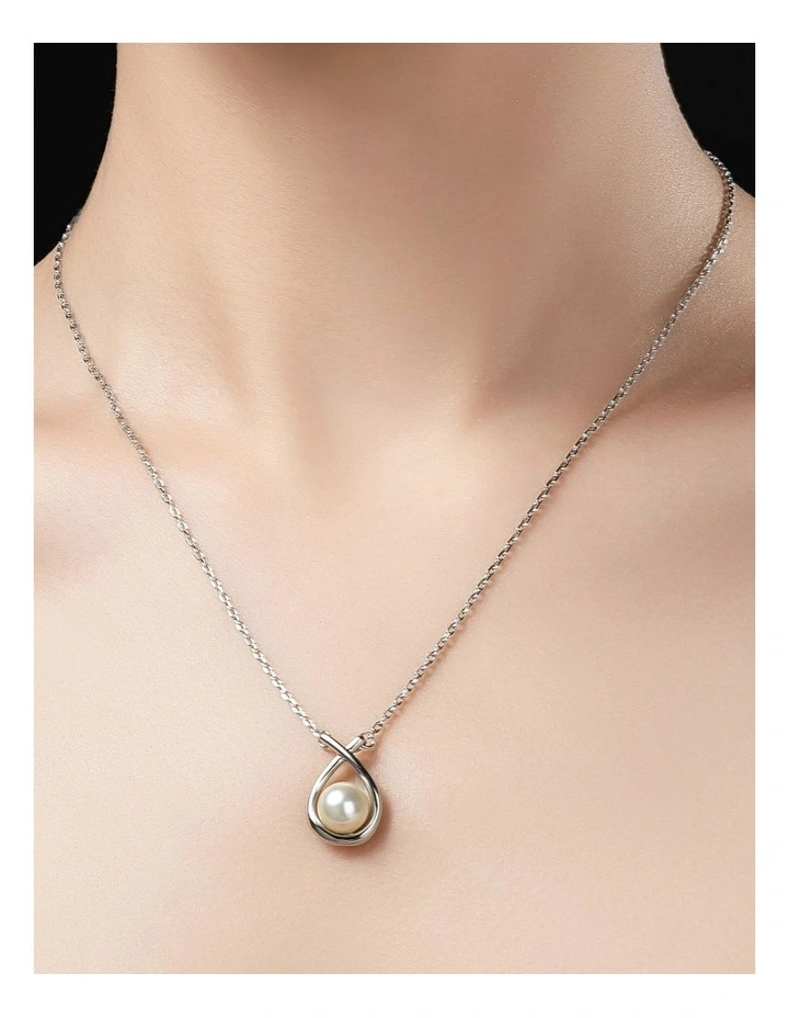 Gregory Ladner Cross Over Pearl Fine Chain Necklace GJNF009M in Rhodium image 3