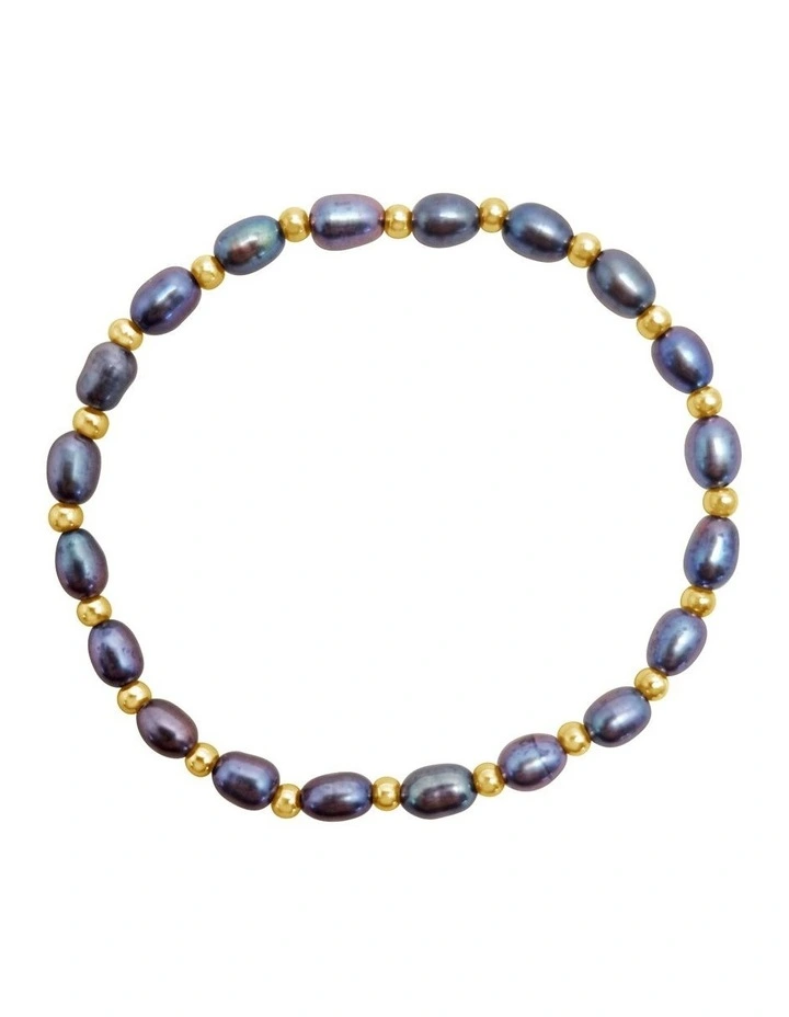 Iridescent Peacock Pearl Bracelet in Black image 1