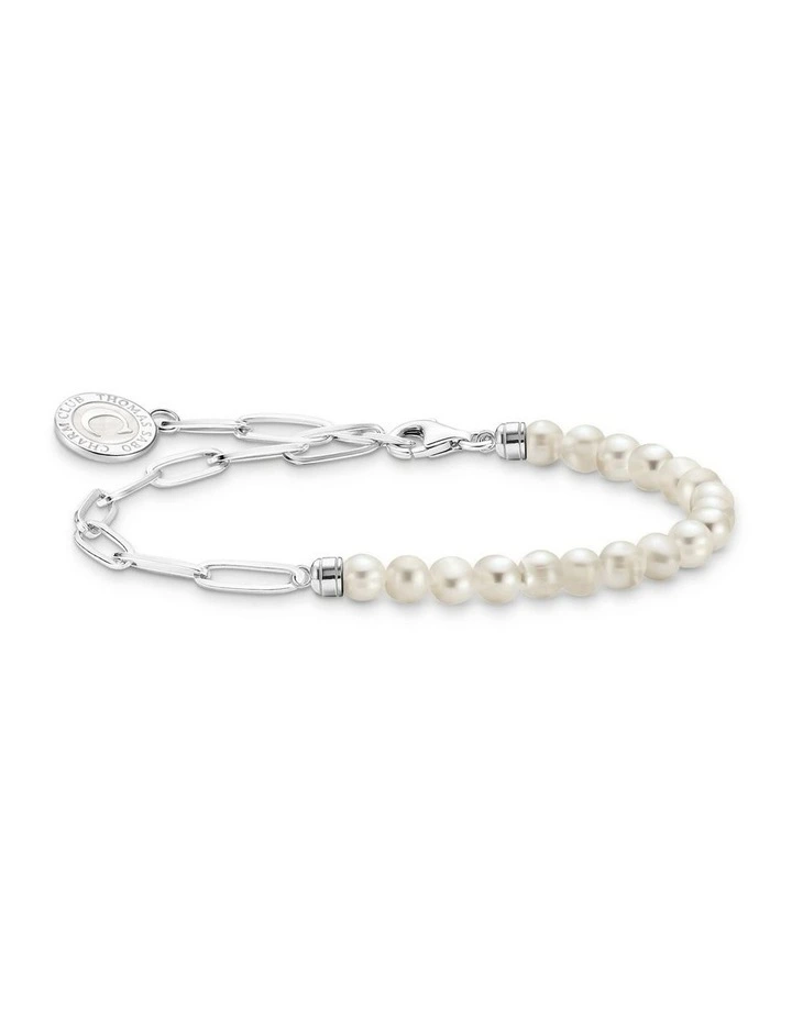 Charm Club Pearl Long Link Bracelet 16-19cm in Silver image 1