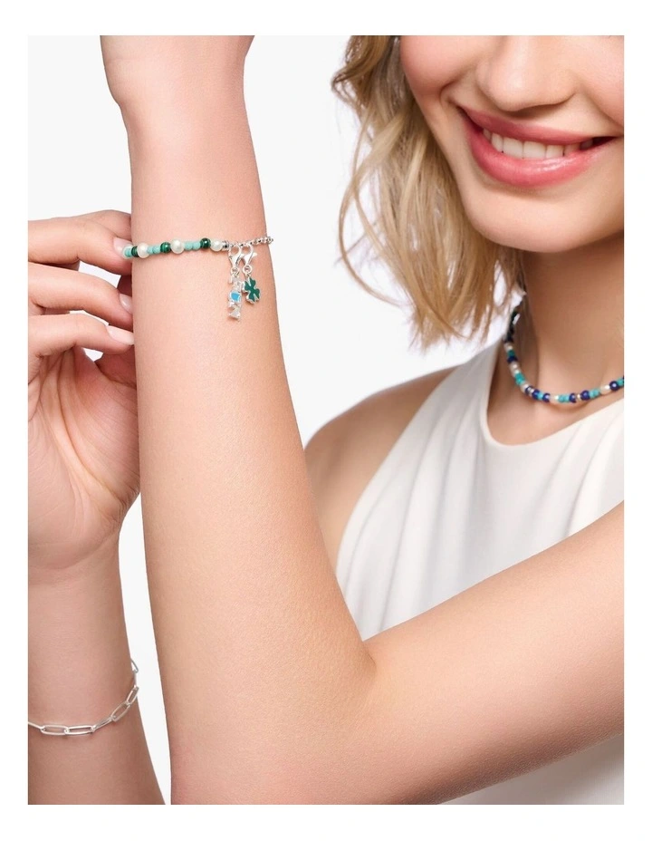 Charm Club Sil Turq Malac Pearl Bracelet 16-19cm in Silver image 2