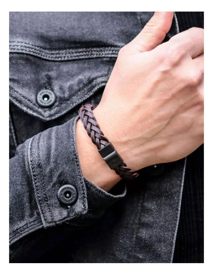 Full Metal Braided Bracelet in Brown/Black image 2