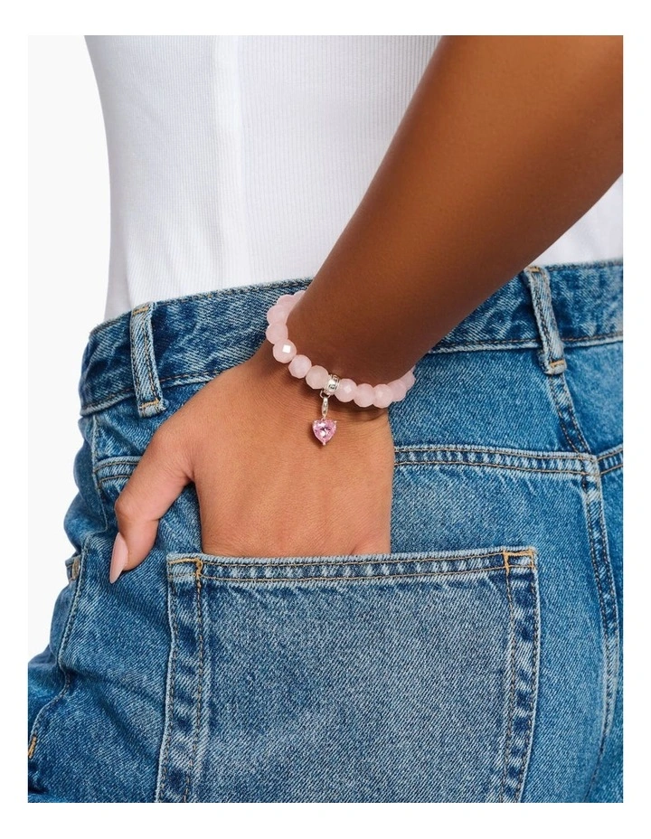 Charm Club Quartz Stretch Bracelet 17cm in Pink image 2