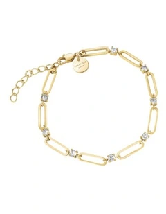 Round Crystals Paperclip Chain Bracelet in Gold