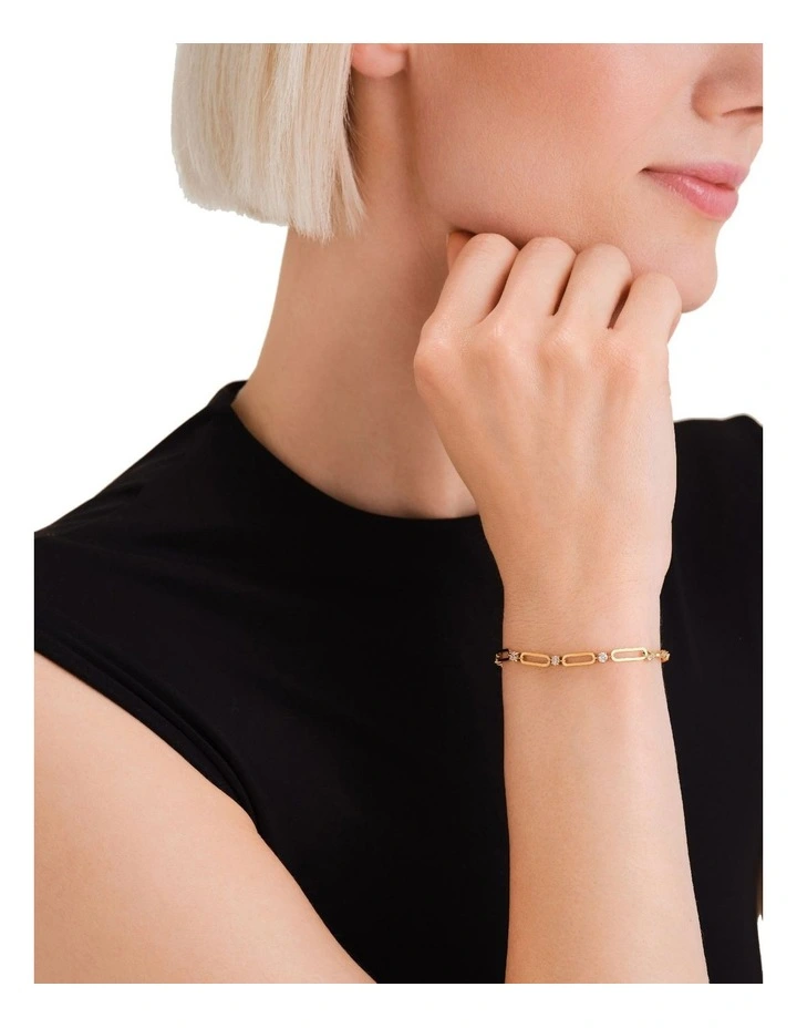 Round Crystals Paperclip Chain Bracelet in Gold image 2