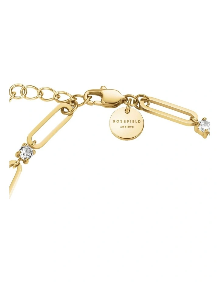 Round Crystals Paperclip Chain Bracelet in Gold image 4