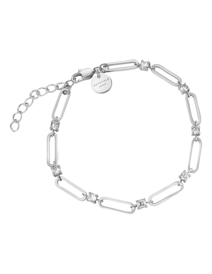 Round Crystals Paperclip Chain Bracelet in Silver image 1