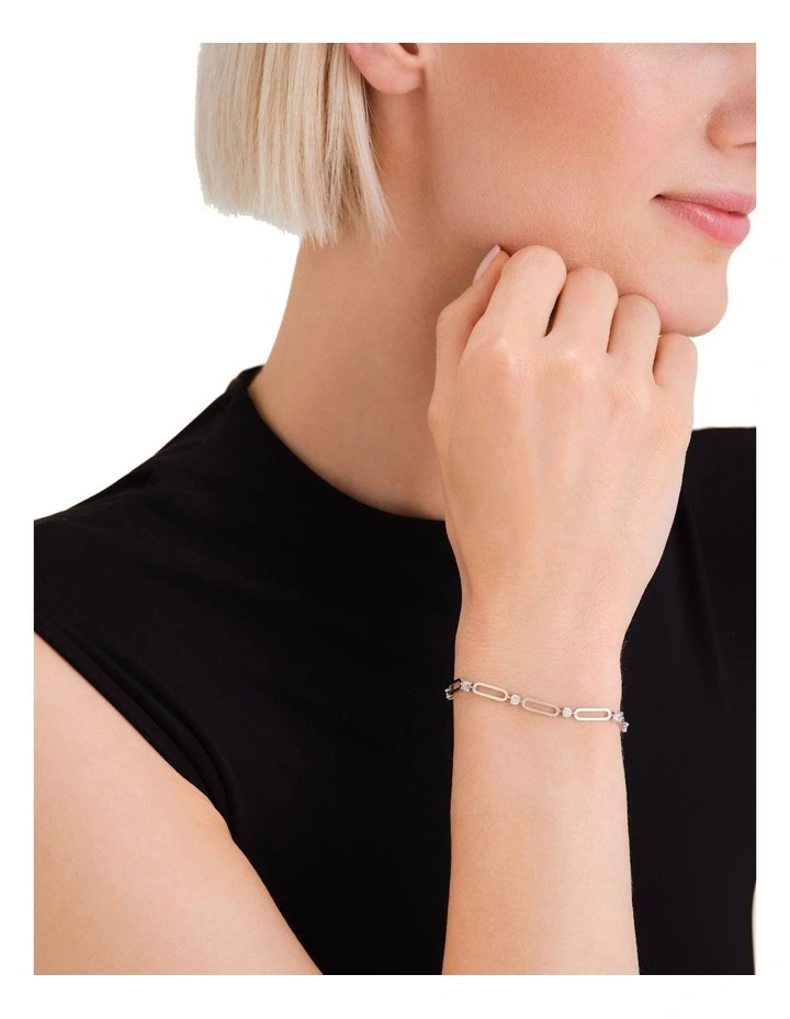 Round Crystals Paperclip Chain Bracelet in Silver image 2