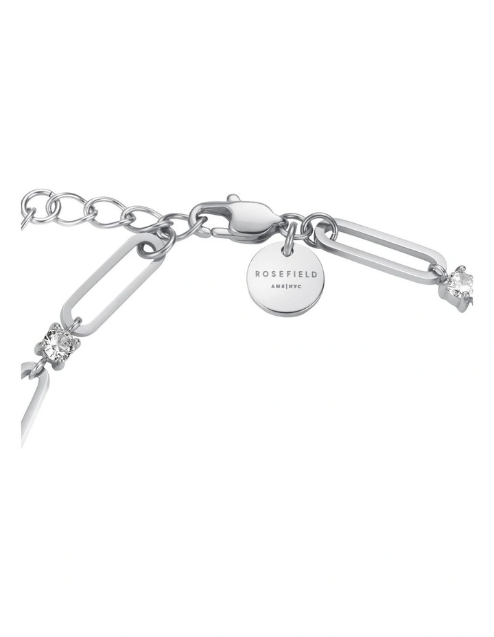 Round Crystals Paperclip Chain Bracelet in Silver image 4