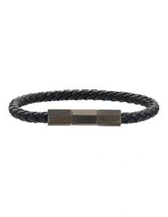 TKS Braided Leather Bracelet in Black