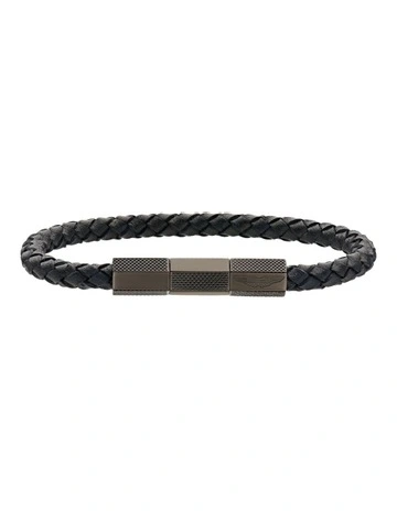 TKS Braided Leather Bracelet in Black