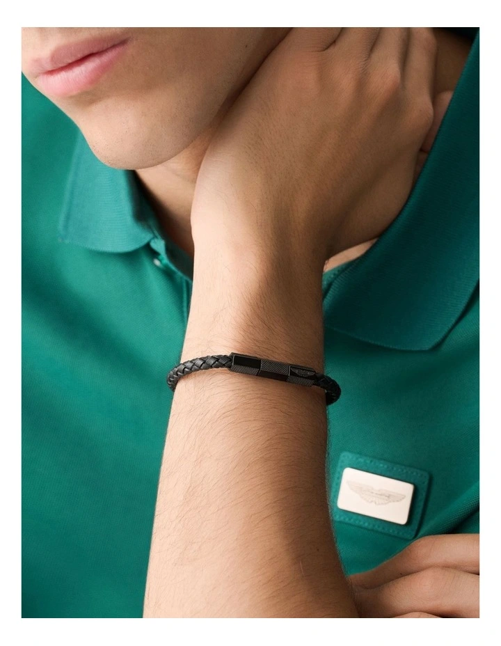 TKS Braided Leather Bracelet in Black image 2
