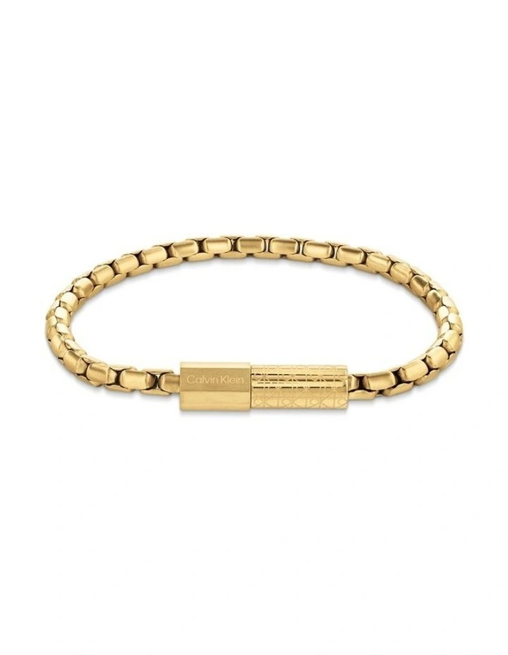 Contoured Barrel Ionic Plated Thin Steel Chain Bracelet in Gold image 1
